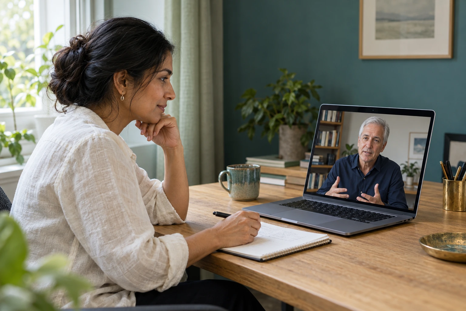 Illustrative private online coaching instruction with a learner and instructor on a video call.